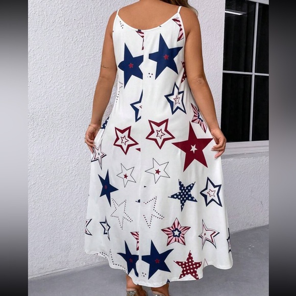 Plus Size Women's Star Print Cami Maxi Dress Independence Day White - Picture 2 of 10